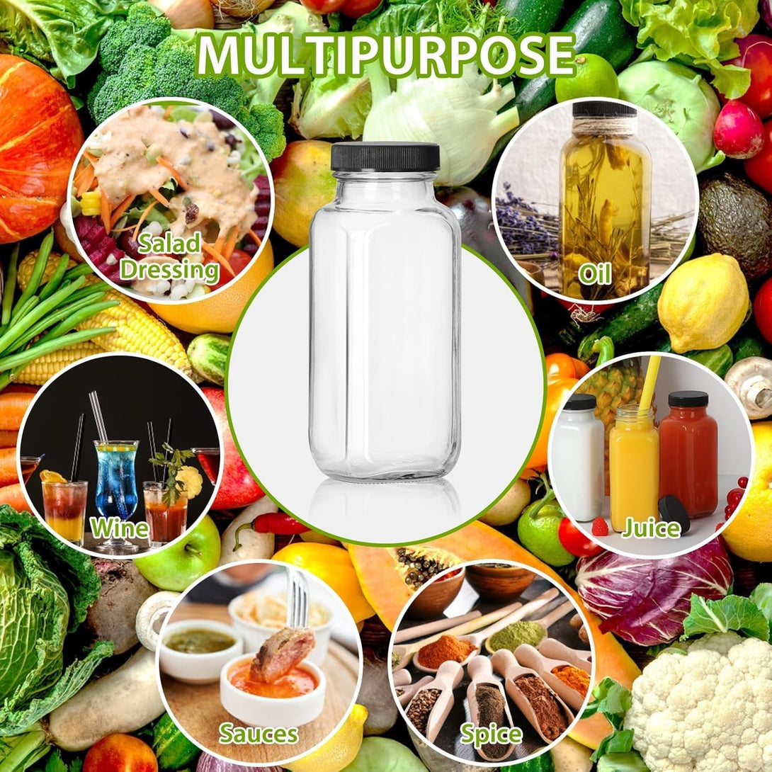 Alotpower 8 Oz Glass Bottles with Lids 12Pack, 240Ml Glass Bottles for Juicing, Water, Kombucha - Portable Glass Juice Bottles with Lids 8 Oz (8Fl.Oz, Set of 12)