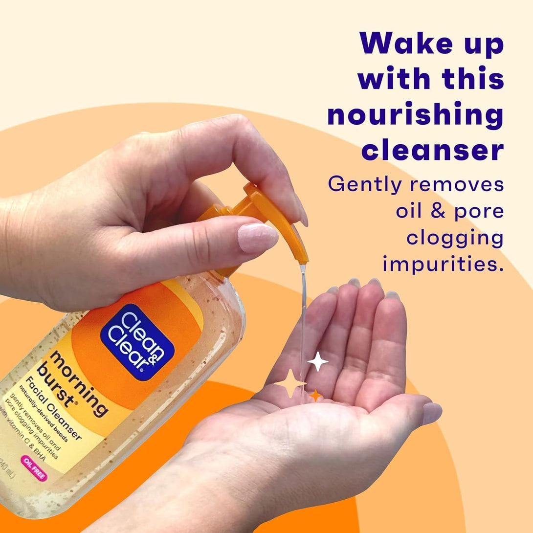 Clean & Clear Morning Burst Oil-Free Facial Cleanser with Brightening Vitamin C, Ginseng, and Gentle Daily Brightening Face Wash for All Skin Types, Hypoallergenic, 8 Fl. Oz