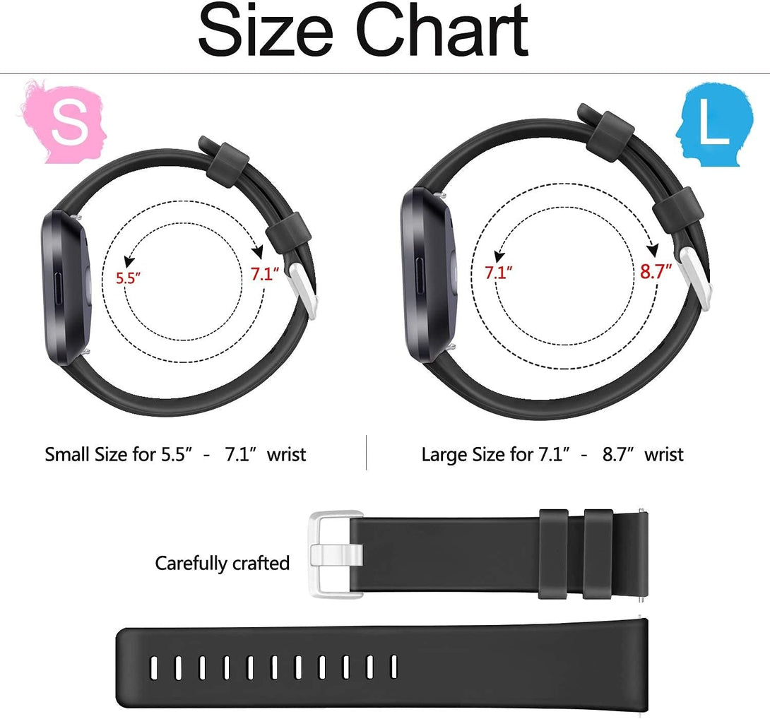 6 Pack Sport Bands Compatible with Fitbit Versa, Classic Soft Silicone Replacement Wristbands for Smart Watch Women Men (6 Pack A, Small)