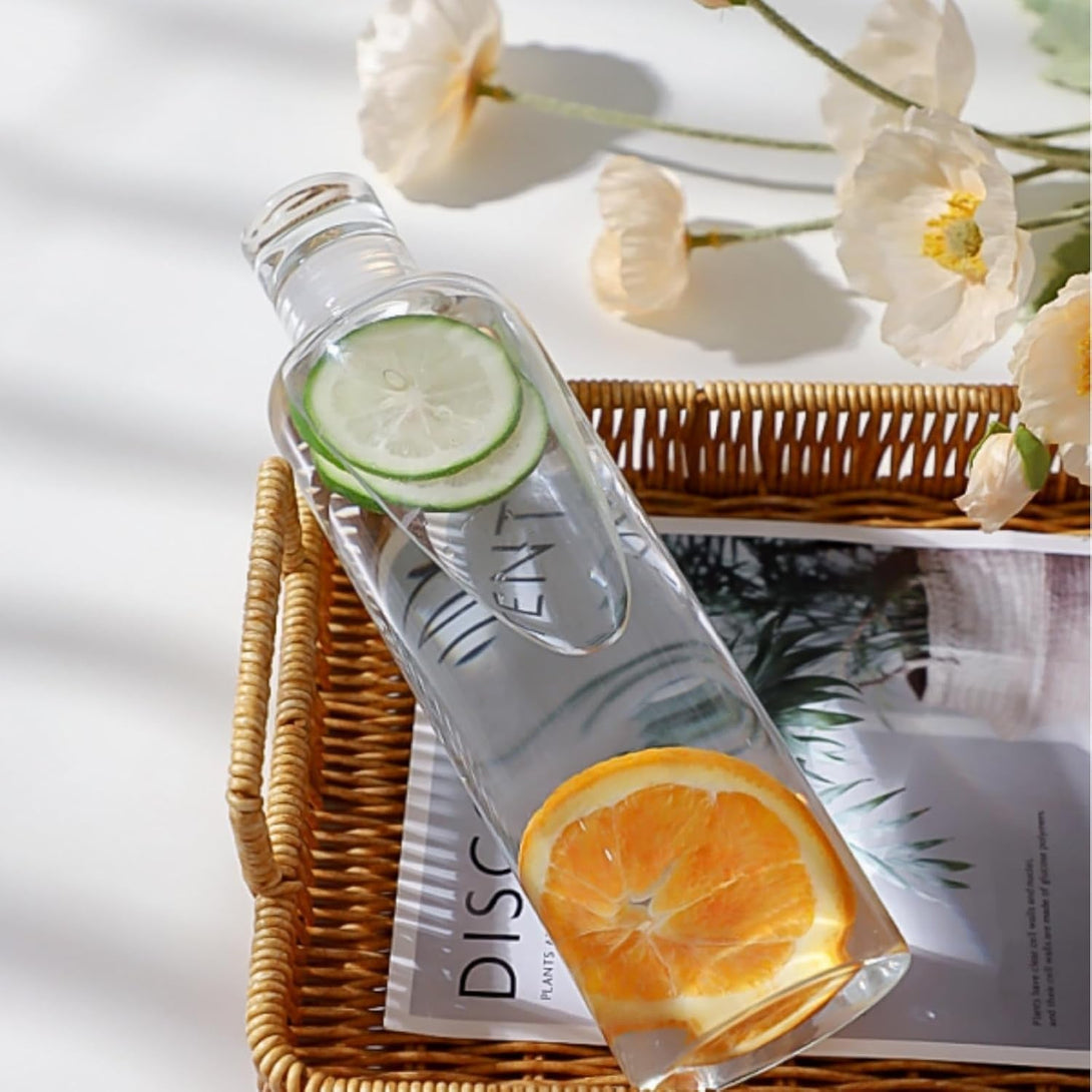 8 Pack Glass Water Bottles with Lids, 16 Oz Clear Glass Juice Bottles with Protective Sleeve Brush, Leak Proof Reusable Refillable Bottles Empty Container for Juice, Milk, Coke, Sodas