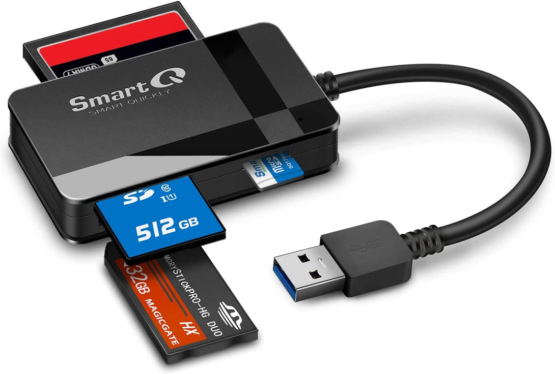 Smartq C368 USB 3.0 Card Reader - Plug & Play, Compatible with Apple & Windows, Supports SD, Micro SD, MS, CF Cards