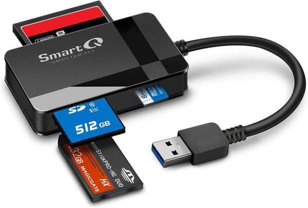 Smartq C368 USB 3.0 Card Reader - Plug & Play, Compatible with Apple & Windows, Supports SD, Micro SD, MS, CF Cards