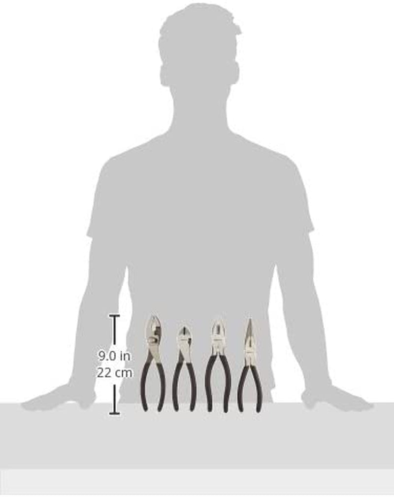 Amazon Basics Pliers Set, Hand Tools for Precision, Set of 4, Black and Silver