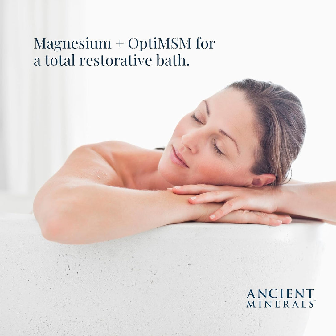 Ancient Minerals Magnesium Bath Flakes Ultra with Optimsm - Resealable Magnesium Bag of Zechstein Chloride Alternative to Epsom Bath Salt (1.65 Lb)