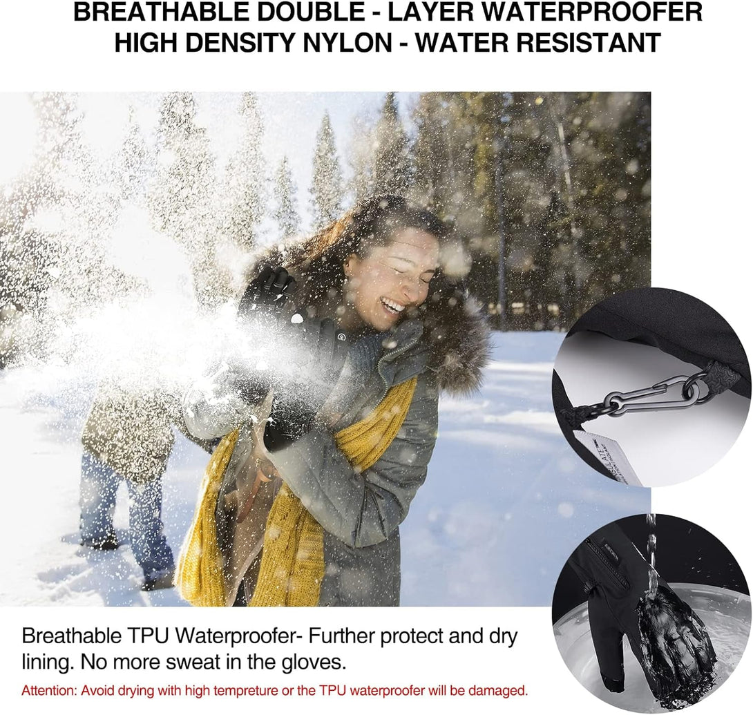 -10℉ Winter Gloves Men Women & Kids, 5-Layer Waterproof Gloves for Cold Weather, Snow Ski Gloves with 10 Touchscreen Fingers