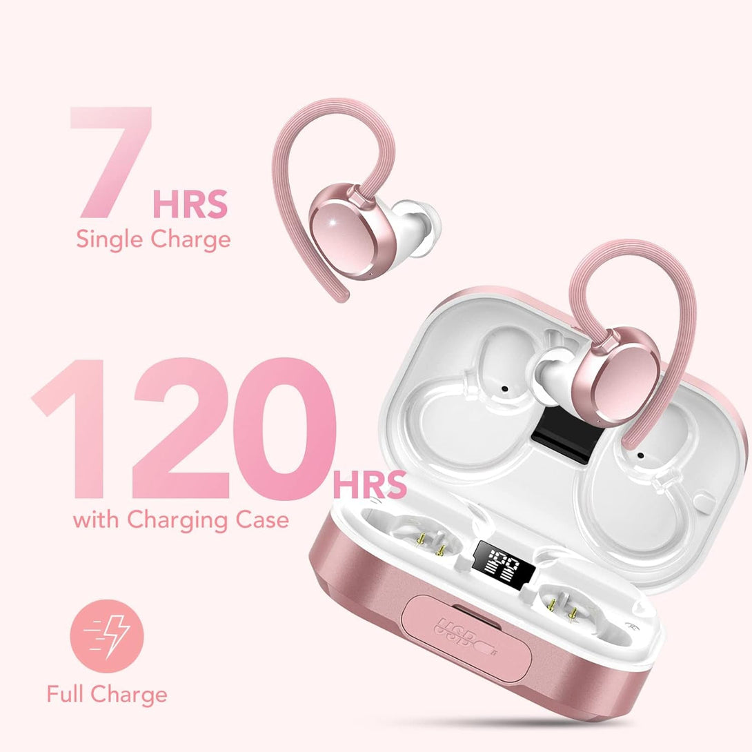 KT1 Wireless Earbuds V5.3, 120H Playtime, Bluetooth Earphones for Small Ear, IPX7 Waterproof Running Headphones, Deep Bass, over Ear Sport Wireless Bluetooth Earphones for Android Ios