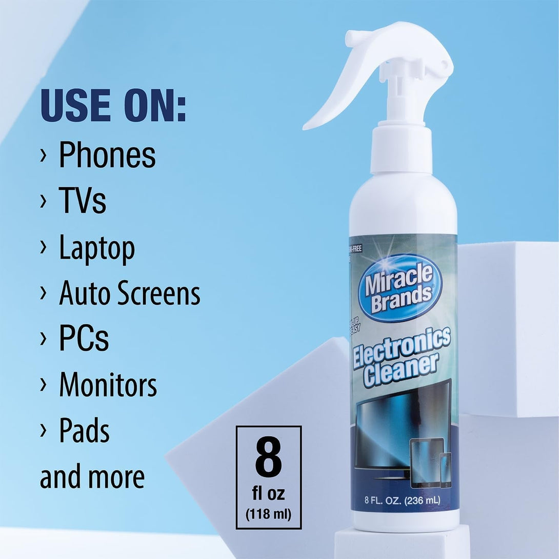 Miraclespray for Electronics Cleaning, Safe Multisurface Cleaner for Any TV, Phone, Monitor, Keyboard, Screen, Computer, Includes Microfiber Towel - 8 Ounce Kit