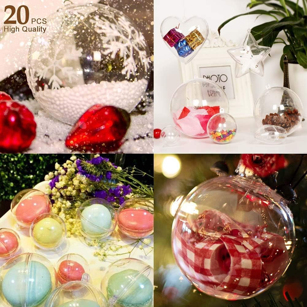 20Pcs Clear Fillable Ornaments Ball, AGM DIY Plastic Christmas Tree Hanging Ornaments Ball, 3.94'' Decoration Art Crafts for New Years Present, Holiday, Wedding, Party Home Decor (100MM)
