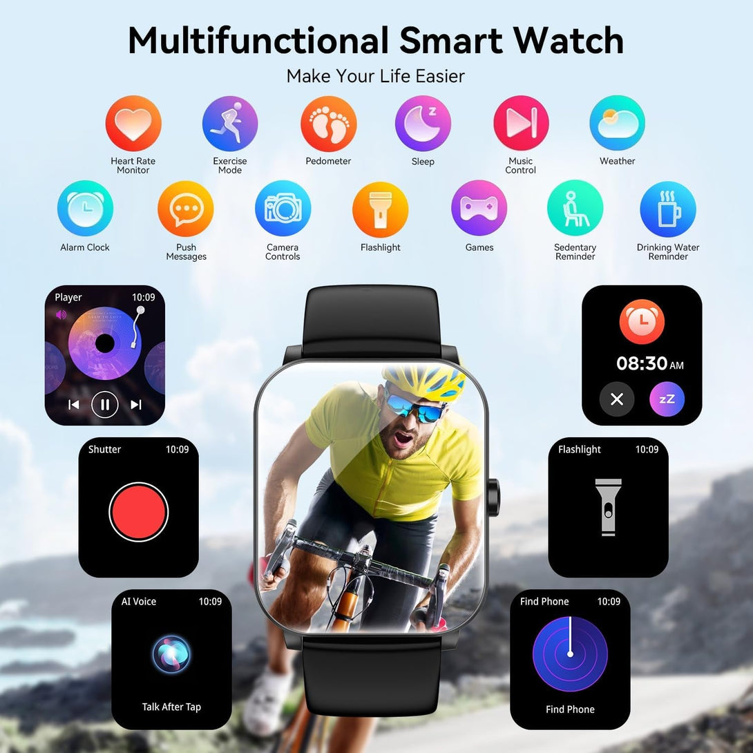 Smart Watch, 1.85" Smartwatch for Men Women (Answer/Make Call), Heart Rate, Sleep Monitor, Pedometer, 120+ Sport Modes Activity Tracker, IP68 Waterproof Fitness Watch for Android Ios (Black)