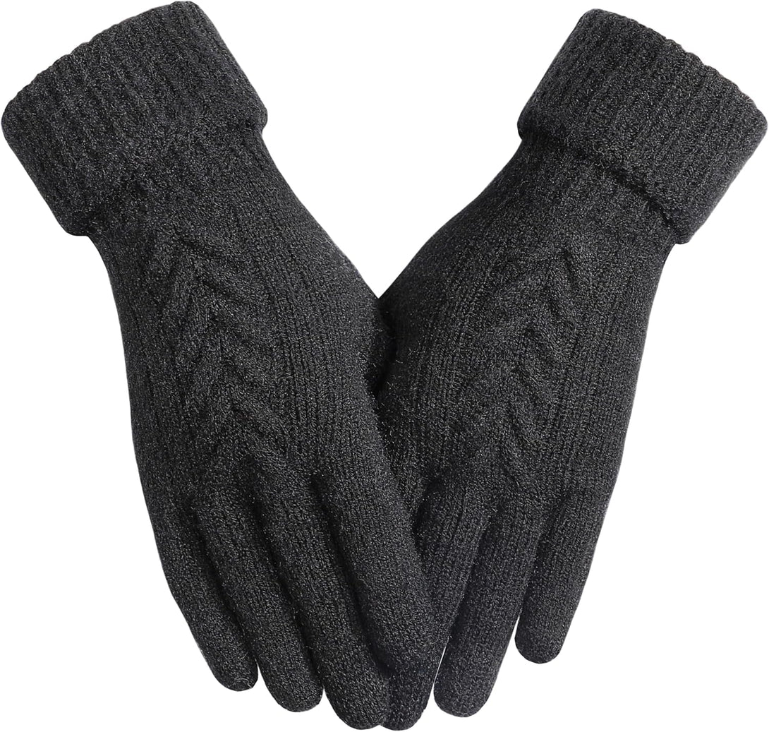 Achiou Women Winter Gloves, Touch Screen Texting Gloves, Elastic Soft Warm Knit Lined, One Size