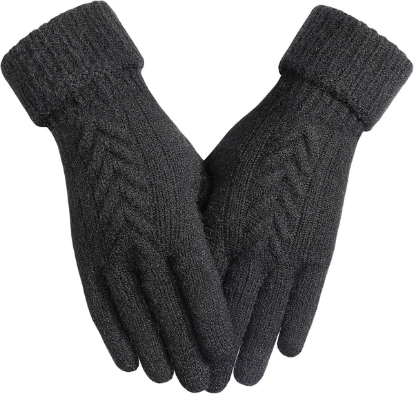 Achiou Women Winter Gloves, Touch Screen Texting Gloves, Elastic Soft Warm Knit Lined, One Size
