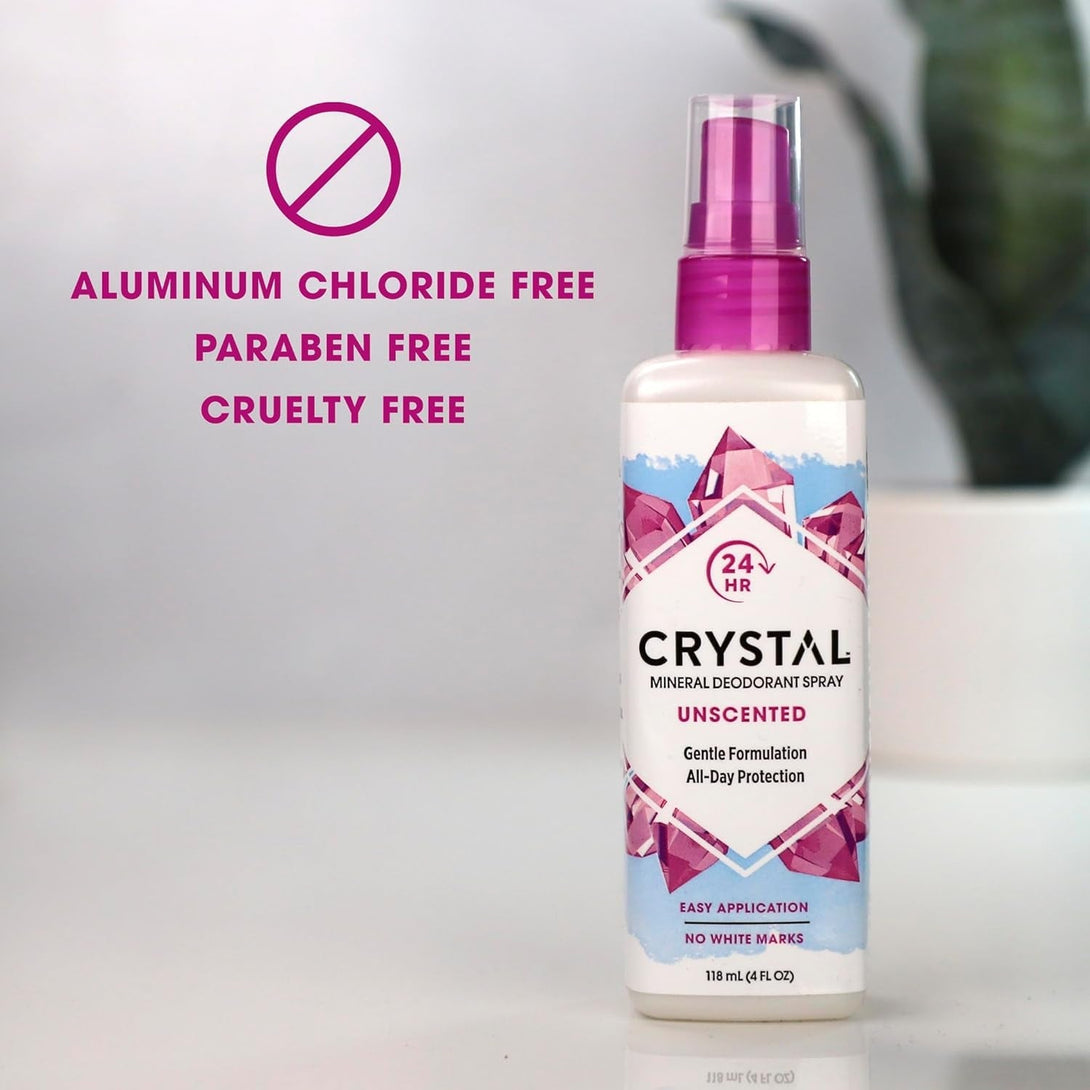Crystal Essence Mineral Deodorant Spray, Unscented, All over Body Deodorant, 4 Fl Oz