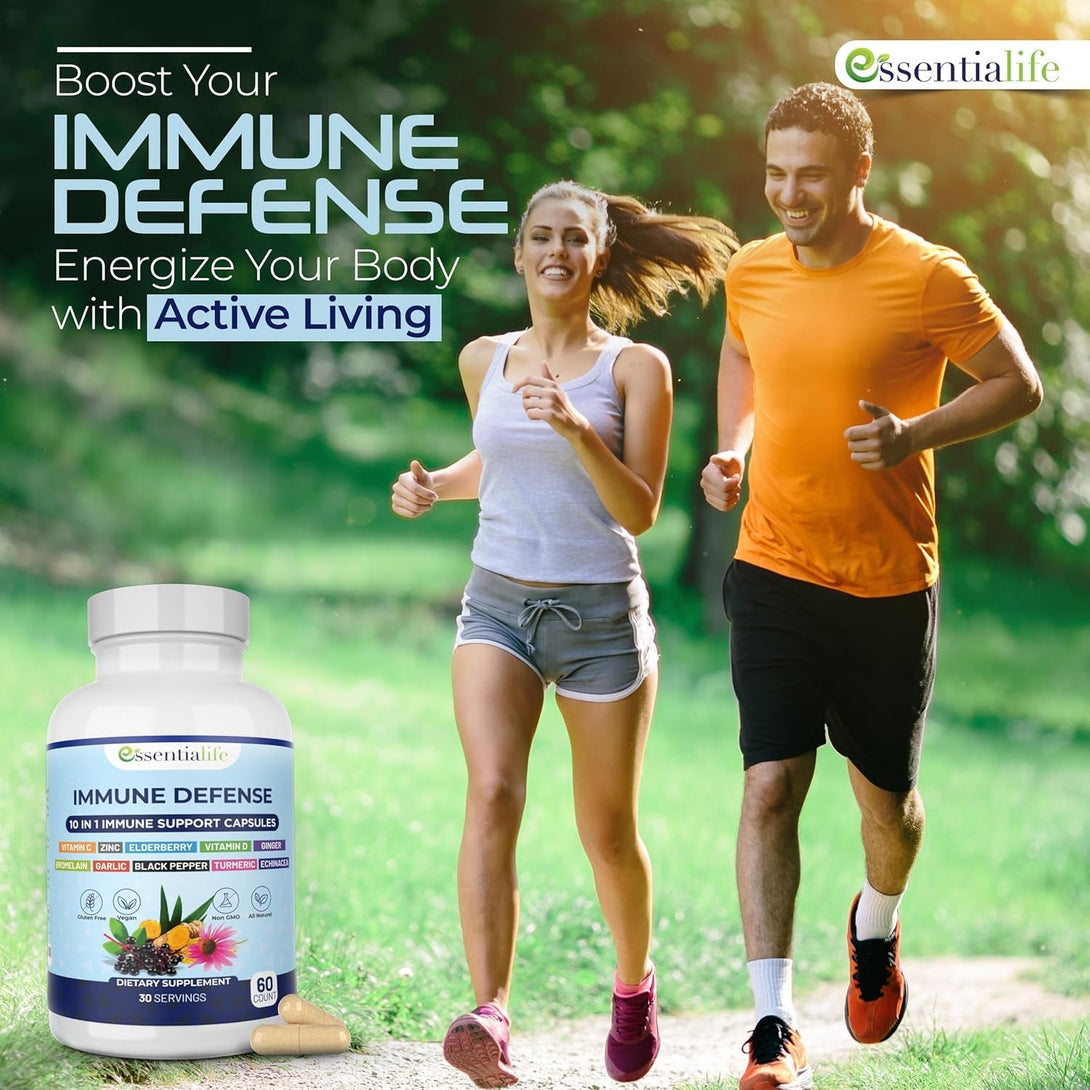 Immune Support Supplement 10 in 1 Elderberry, Echinacea, Vitamin D, Vitamin C 1000Mg & Zinc Supplement - Take Charge of Your Health with Immune Booster for Adults - 60 Vitamins Capsules