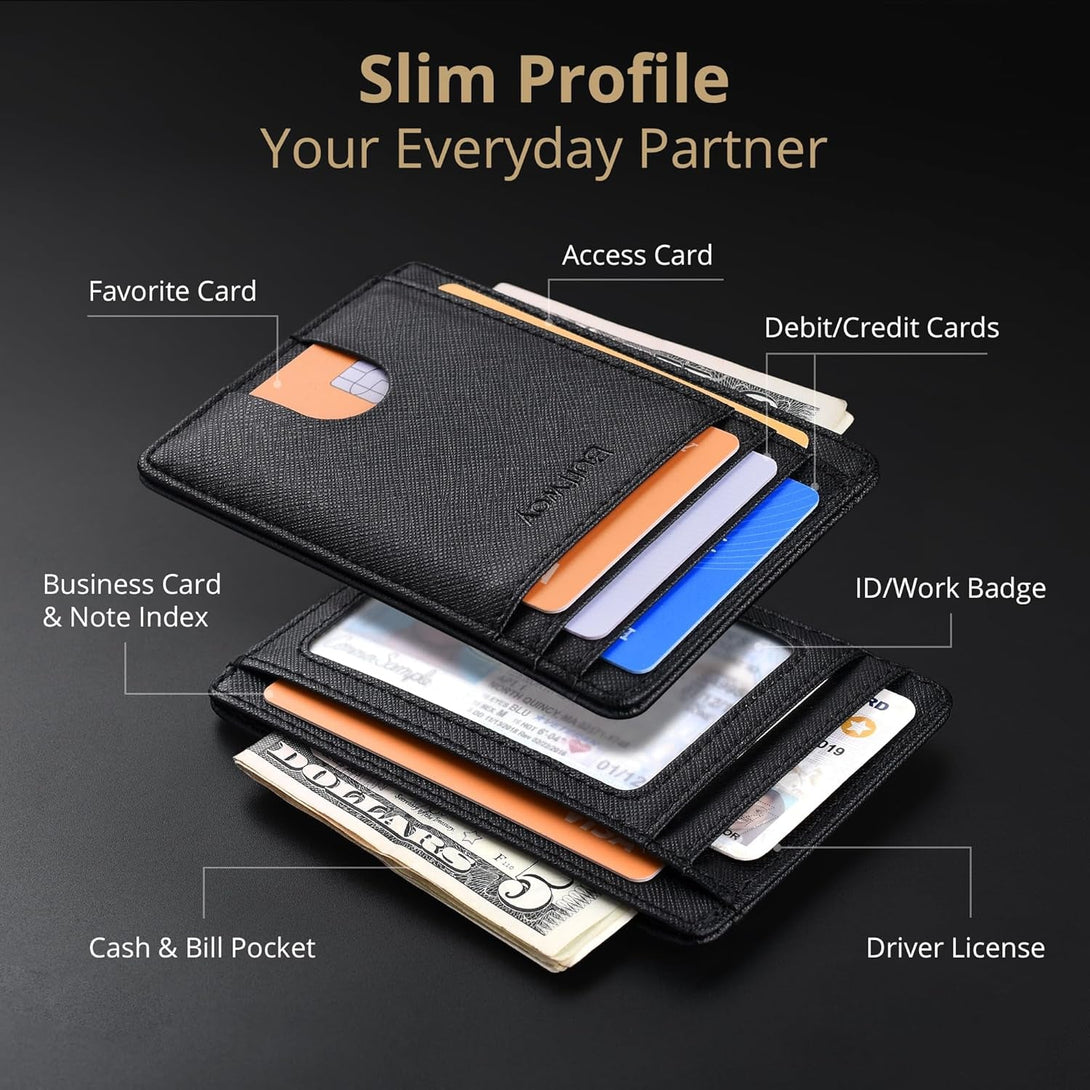 Buffway Slim Minimalist Front Pocket RFID Blocking Leather Wallets for Men and Women