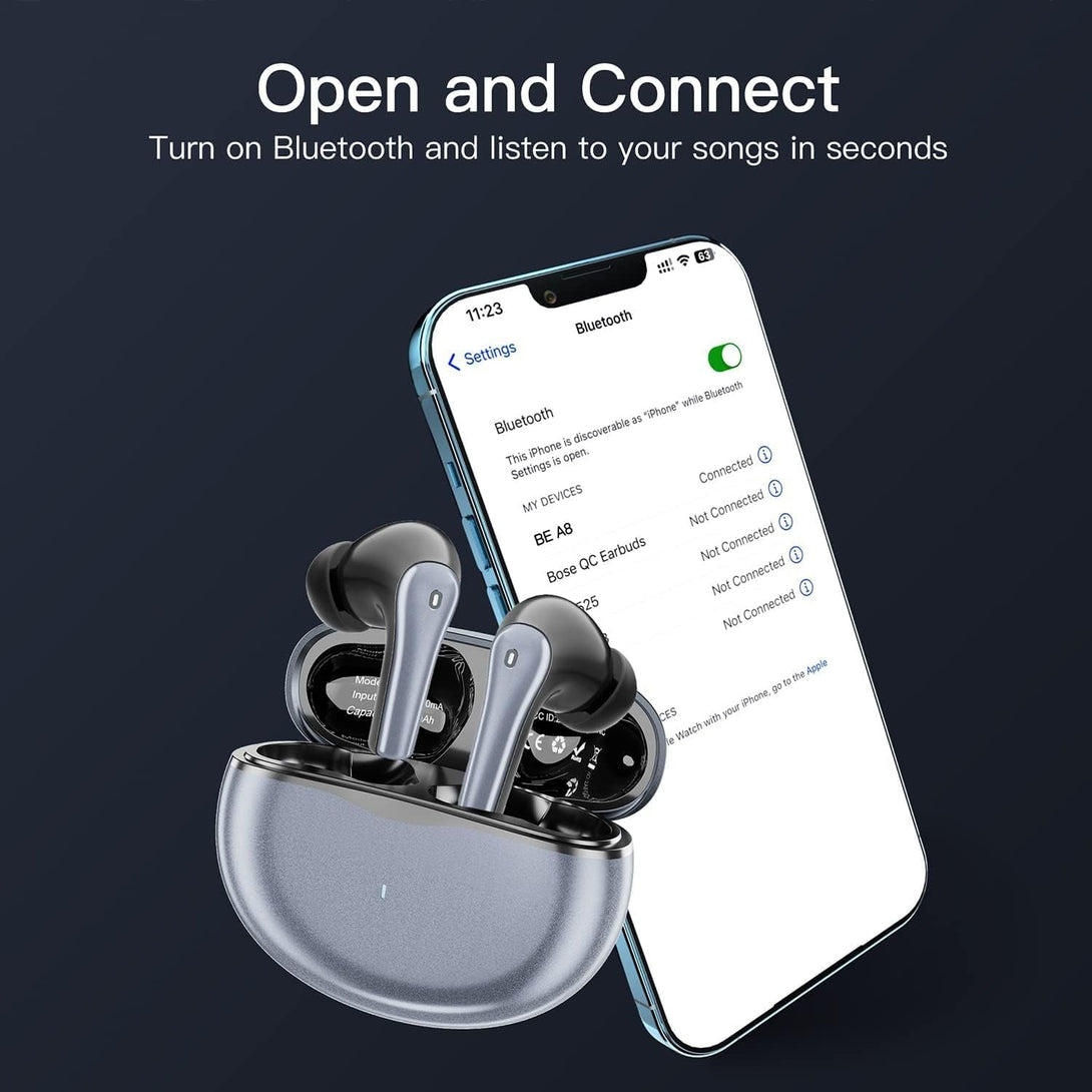 Bluetooth Headphones,Wireless Earbuds 50H Playback Ear Buds with Charging Case Stereo Sound In-Ear Airbuds Waterproof Earphone with Mic Compatible with Iphone/Android Pods Laptop Sports Workout