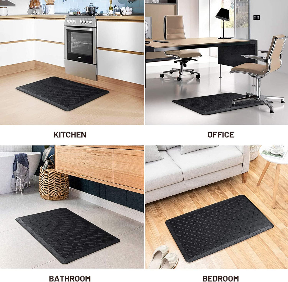 Happytrends Floor Mat Cushioned Anti-Fatigue ,17.3"X28",Thick Waterproof Non-Slip Mats and Rugs Heavy Duty Ergonomic Comfort Rug for Kitchen,Floor,Office,Sink,Laundry,Black