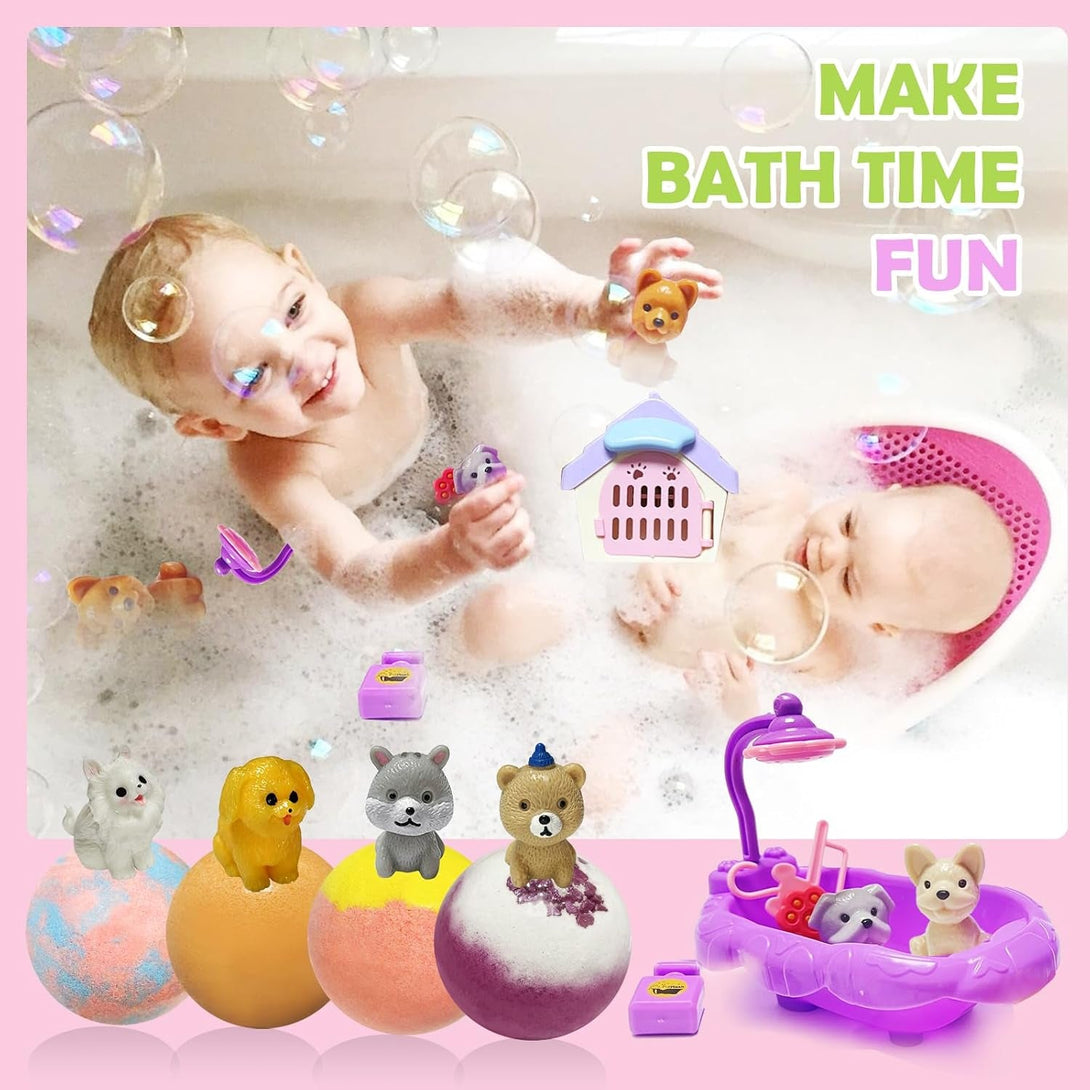 Bath Bombs for Kids with Surprise Inside, 20 Pack Kids Bath Bombs with Puppy Dolls Inside, Safe Handmade Bubble Bath Fizzies Bomb, Ideal Birthday Christmas Easter Egg Gift Set