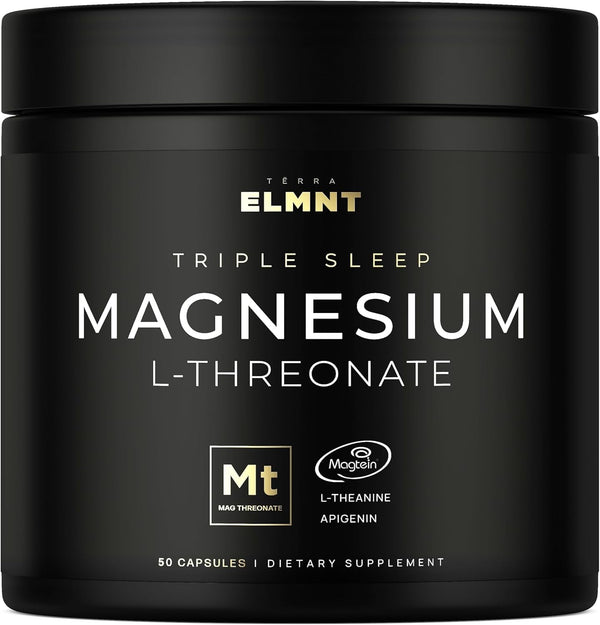 ELMNT Triple Sleep Magnesium Threonate W. Apigenin, Theanine & Magtein Magnesium L-Threonate - Highest Absorption Magnesium Supplement Capsules Natural Sleep Aid for Deep Sleep Calm & Stress Relief