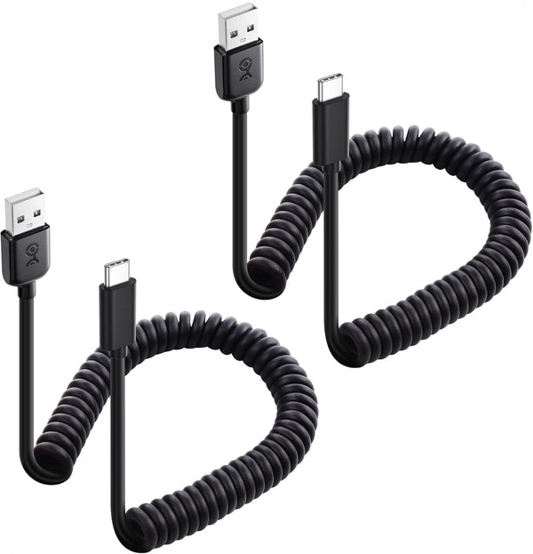 Cable Matters 2-Pack USB to USB C Coiled Cable with 3A/15W Fast Charging 1-4Ft, Support Apple Carplay, Android Auto, Coiled USB-A to USB-C Cable, for Iphone 16/15 Pro Max Plus, Galaxy S23, Ipad