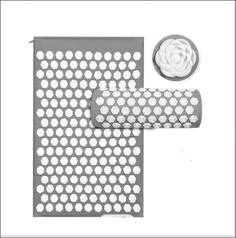 Acupressure Mat and Pillow Set Lengthen Pure Cotton Detachable Massage Pad with Same Color Carry Bag for Exercise Muscle Relaxation Fatigue Stress Reduction'S HSA Eligible. (Grey)