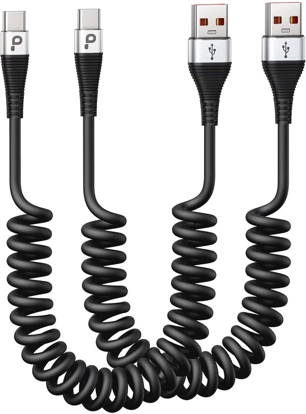 USB C Cable Fast Charging, 2Pack 3Ft Coiled USB a to Type C Charge Cord for Car, USB-C Charging Cable Compatible with Iphone 16/15/Samsung Galaxy S20 S10 S9 S8 plus Note 10 9 8 and More USB C Devices
