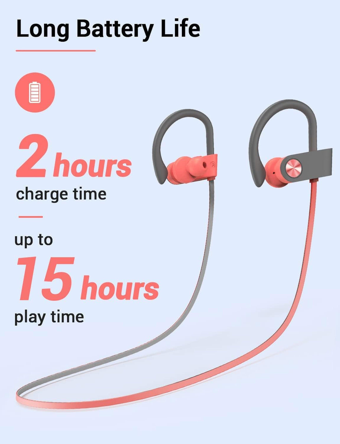 Stiive Bluetooth Headphones, Wireless Sports Earbuds IPX7 Waterproof with Mic, Stereo Sweatproof In-Ear Earphones, Noise Cancelling Headsets for Gym Running Workout, 16 Hours Playtime - Pinkgrey