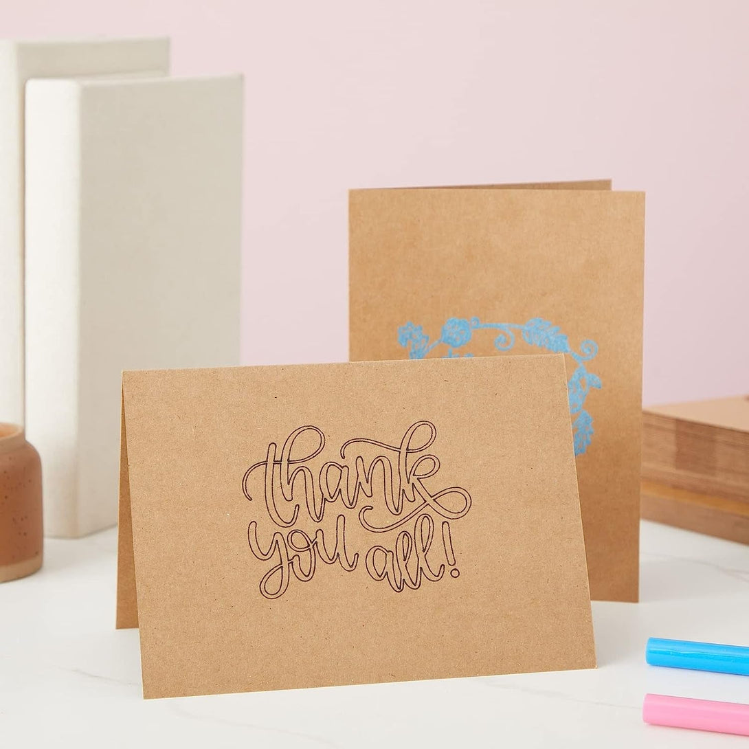 50 Pack Blank A7 Kraft Paper Cards and Envelopes, All Occasion 5X7 Note Cards for Invitations, Open When Letters