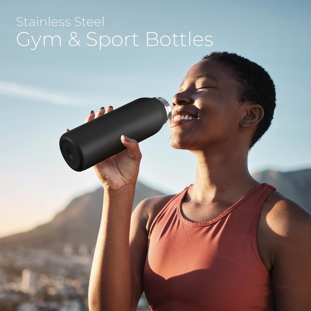 Sipx™ Triple-Insulated Stainless Steel Water Bottle - 20Oz. with Cover Lid, Bpa-Free Reusable Insulated Water Bottle Keeps Cold for 24 Hours, (Black)