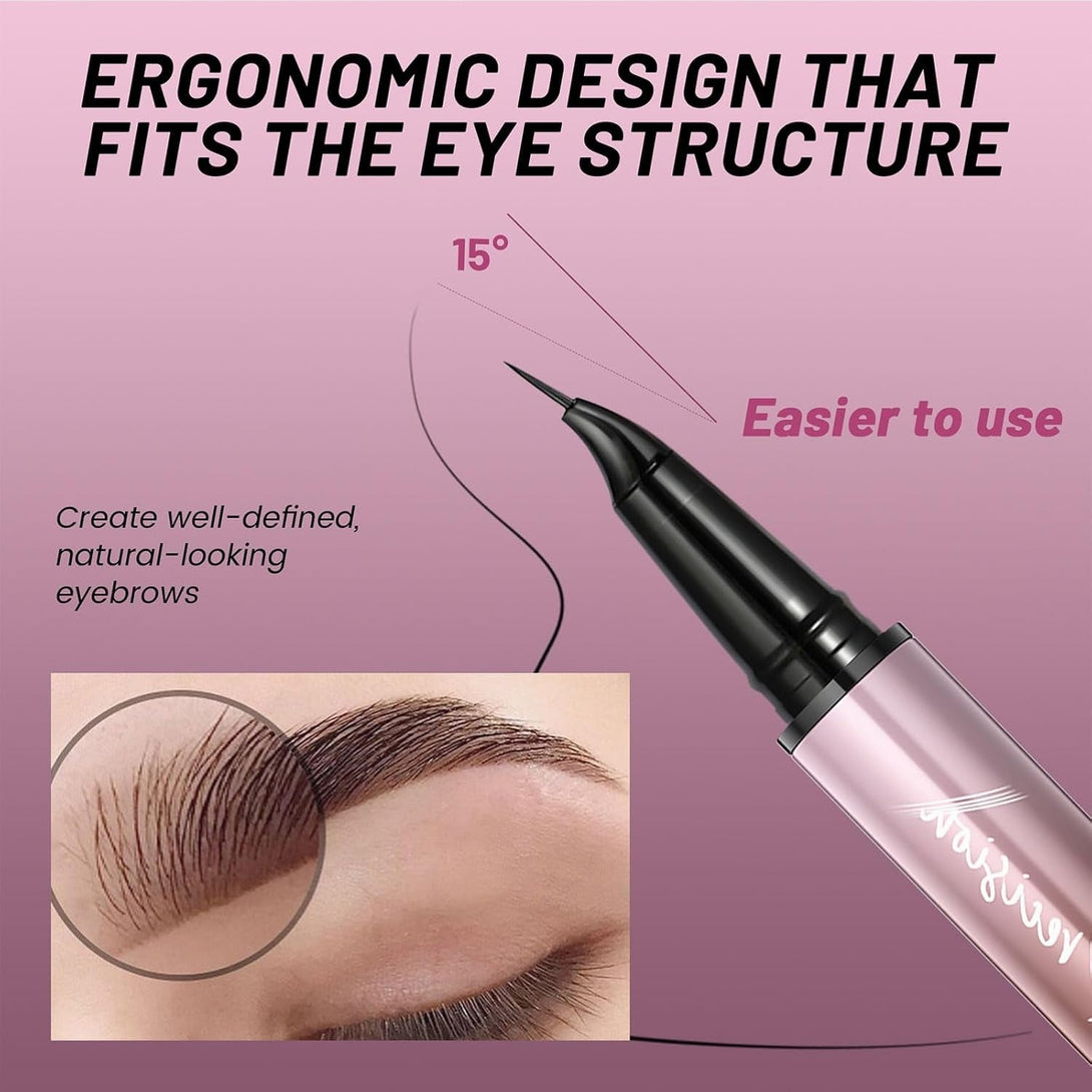 2-In-1 Curved Eyebrow Pen and Eyeliner with 10Pcs Brow Stencils, Microblading Eyebrow Pencil with 4 Fork-Tip and Curved Precise Tip, Waterproof and Long Lasting Eyebrow Pencils for Women, Dark Brown