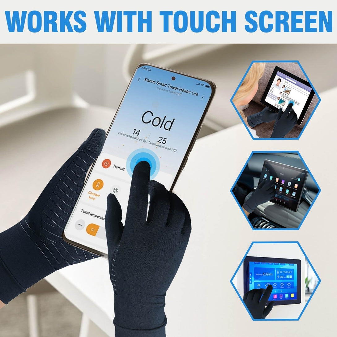 2 Pairs Full Finger Copper Arthritis Gloves with Touchscreen Tip, Compression Gloves for Women Men, Relief for Rheumatoid, Osteoarthritis, Carpal Tunnel, Hand Pain, Tendonitis, Computer Typing (L)