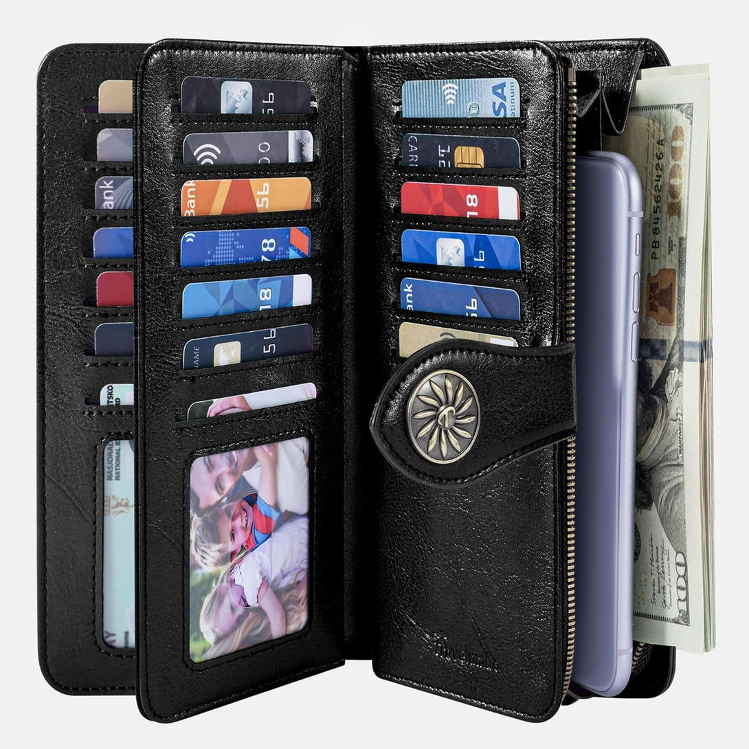 Travelambo Women'S Wallet RFID Blocking Credit Card Holder Large Capacity Wristlet Leather Wallets Purse