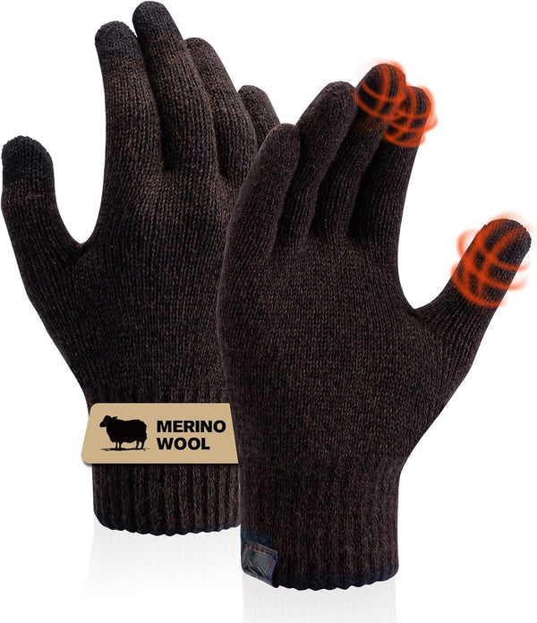 Merino Wool Gloves for Men & Women, Touch Screen Warm Gloves Liners Thermal Soft Knit for Driving Running Hiking