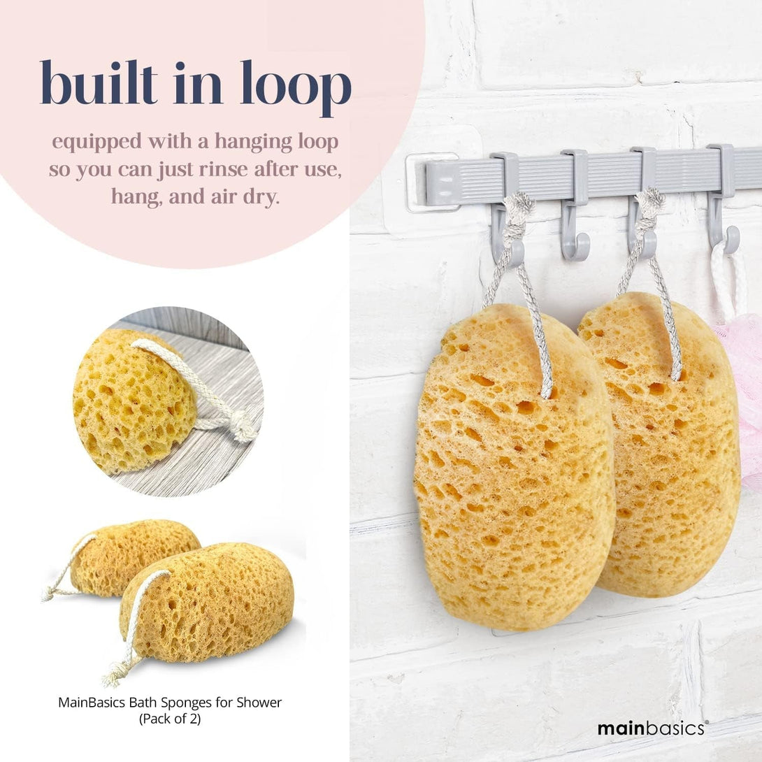 Mainbasics Faux Sea Bath Sponge - Large, Soft Exfoliating Body Sponge for Shower, Foam Loofah (2 Pack)