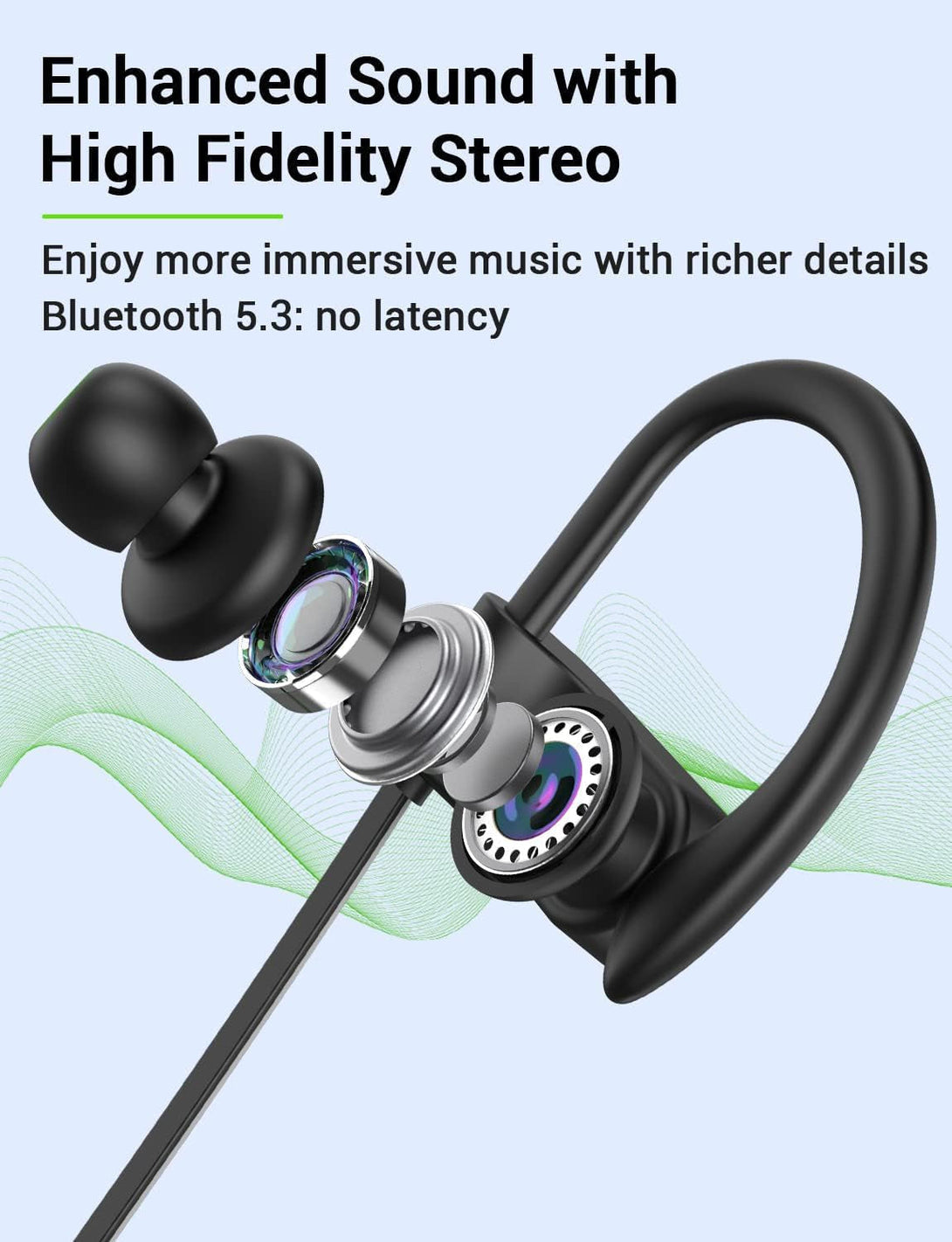 Stiive Bluetooth Headphones, 5.3 Wireless Sports Earbuds IPX7 Waterproof with Mic, Stereo Sweatproof In-Ear Earphones, Noise Cancelling Headsets for Gym Running Workout, 16 Hours Playtime - Blackgrey