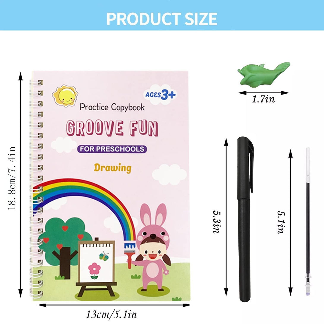 4 Pc Magic Grooved Writing Practice for Kids -Reusable Handwriting Practice Book,Magic Copybooks for Kids,Grooved Writing Books for Kids 3-5