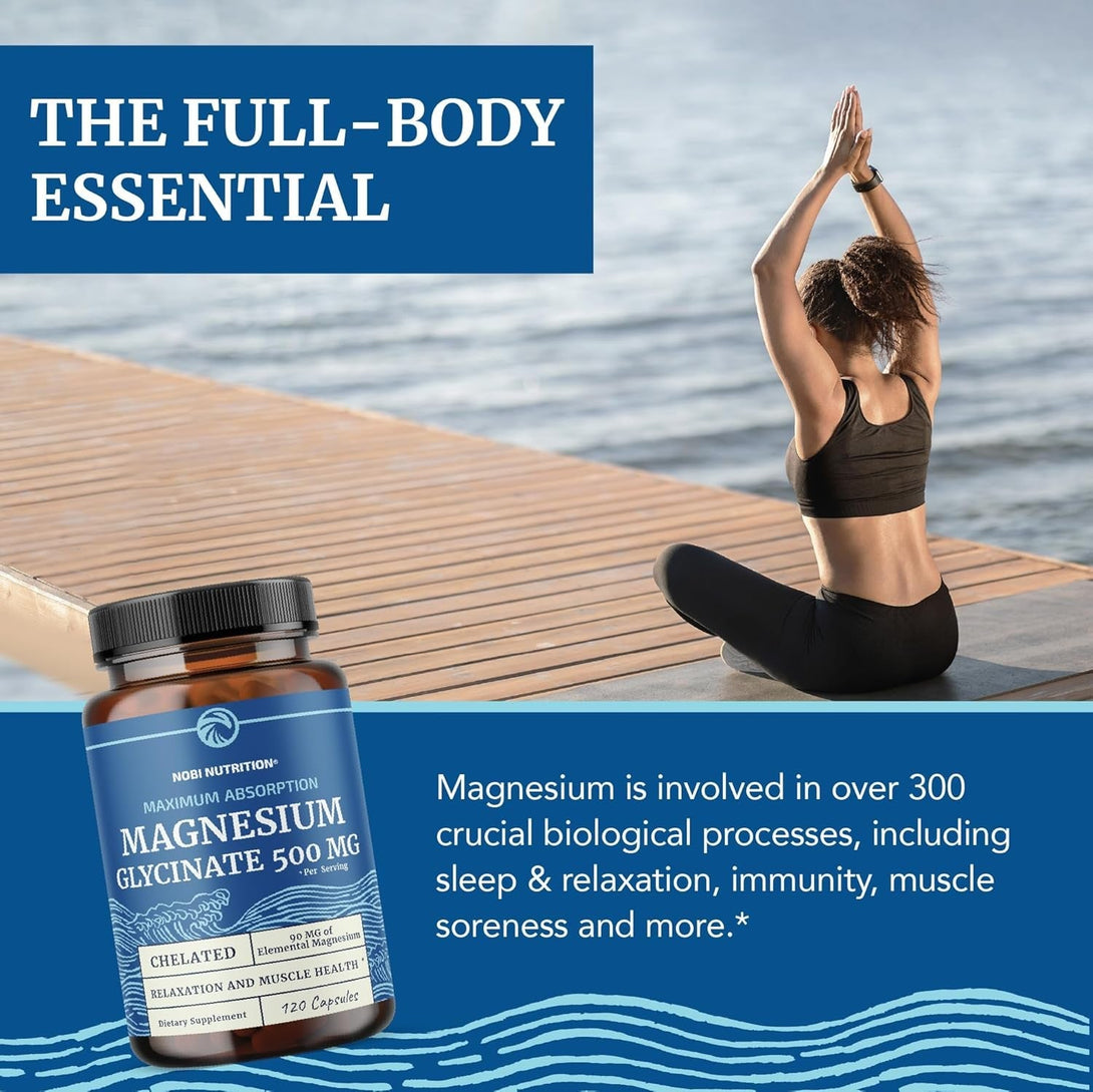 Magnesium Glycinate 500Mg | High Absorption | Chelated for Muscle Relaxation, Bones, Heart, Nerve, Sleep & Calm Support for Women & Men | Magnesium Chelate Supplement & Bisglycinate Complex | 120Ct