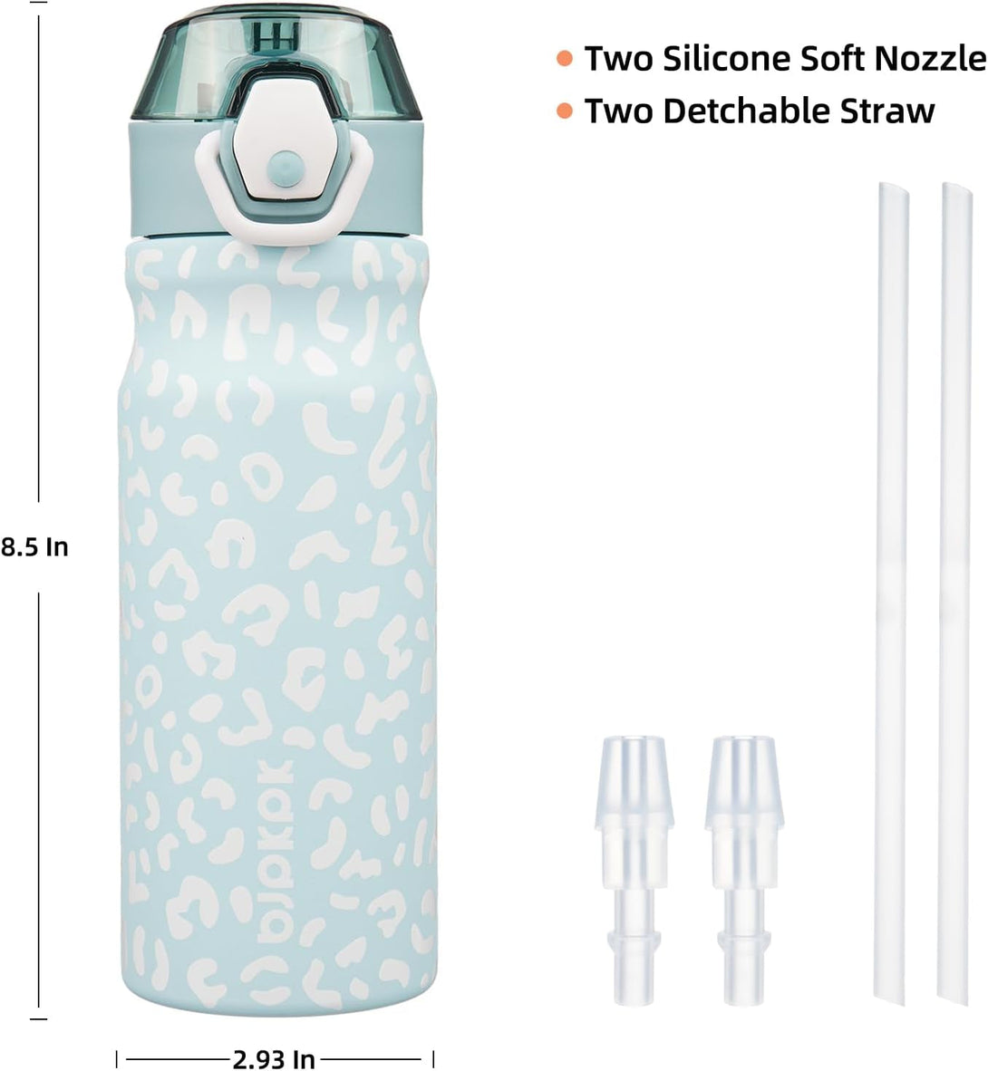 BJPKPK Insulated Water Bottle 18Oz Stainless Steel Water Bottles with Straw and Carry Handle Double Wall Metal Thermos,Light Blue Leopard