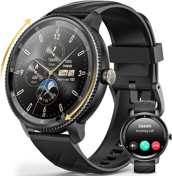 DV09 Rotatable Dial Smart Watch for Men,1.46" HD Smartwatch (Answer/Make Call),123+Sport Modes Sleep/Heart Rate/Spo2/Stress Monitoring IP67 Waterproof Fitness Watch, IOS Android Compatible (Black)