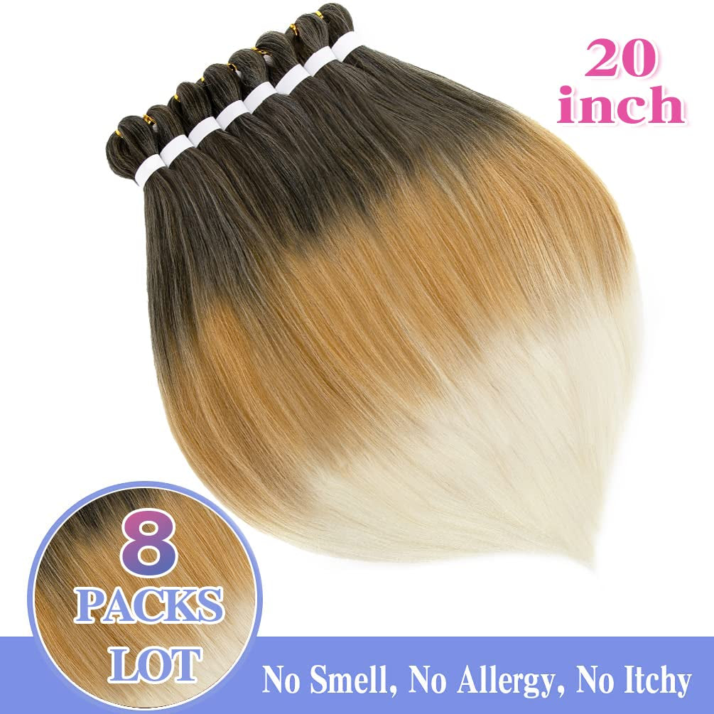 8 Pack Ombre Braiding Hair Pre Stretched - 20" 75G/Pack Premium Pre Stretched Braiding Hair Extensions, Professional Itch Free Yaki Texture Prestretched Hair(1B/27/613)