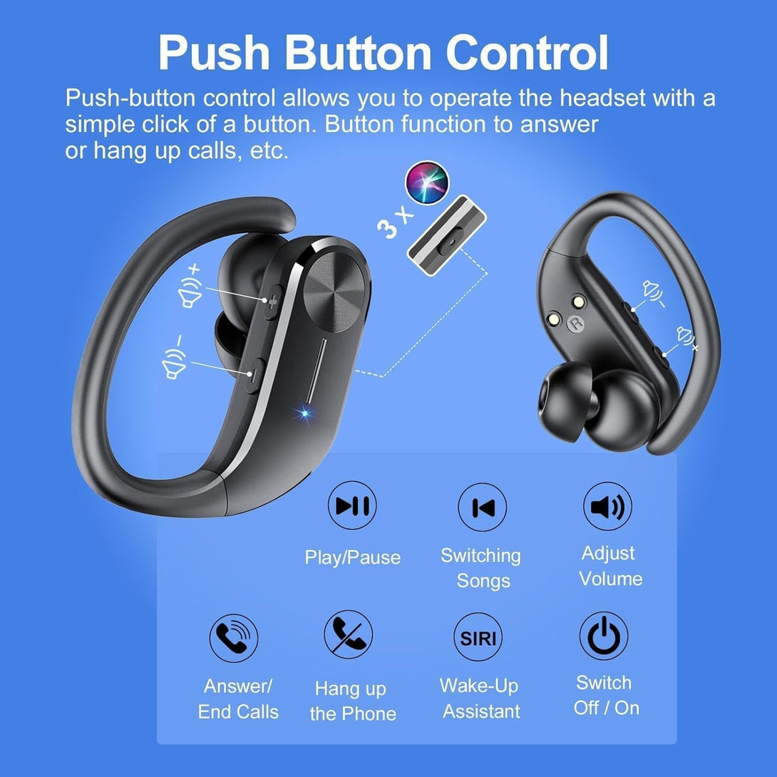 Ear Buds Wireless Earbuds Bluetooth 5.3 Hifi Stereo Running Headphones 68Hrs Playtime over Ear Headphones with Earhooks for Sport, LED Digital Display IPX7 Waterproof Usb C for Running/Workout