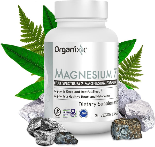 Organixx Magnesium Supplement, Natural Magnesium Capsules for Sleep Support, Muscle Recovery, with Vitamin B6 and Manganese Citrate and Glycinate, High Absorption, Vegan, Non GMO (30 Count)