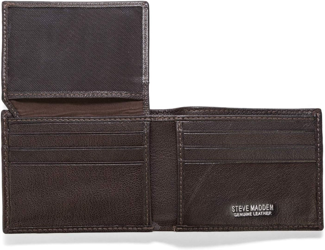 Steve Madden Men'S Slim Leather Wallet with Extra Capacity Attached Flip Pockets