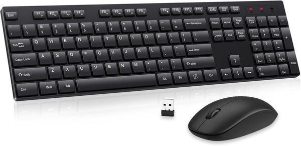 Wireless Keyboard and Mouse Combo, EDJO Silent Full Size Cordless USB Keyboard Mouse, 2.4Ghz Lag-Free, Long Battery Life, for Computer, Laptop, PC, Chromebook, Windows (Black, 1 Pack)
