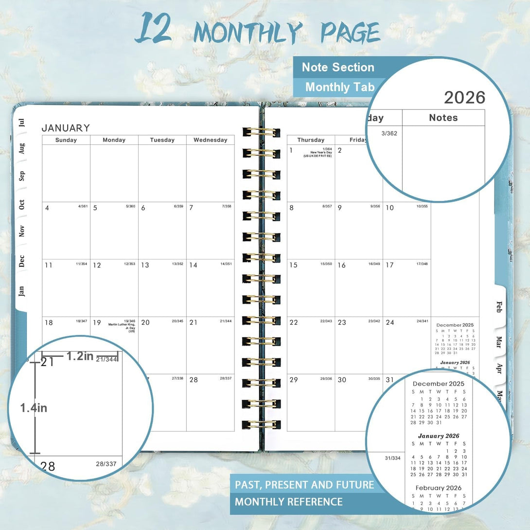 2025-2026 Planner – July 2025 - June 2026, Weekly & Monthly Planner, 8.5" X 6.4", Hardcover, Twin-Wire Binding, Monthly Tabs, Inner Pocket, Daily Organizer