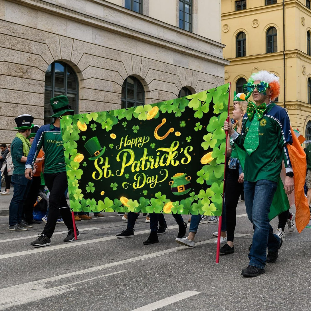 St. Patrick’S Day Backdrop Banner Decorations Large Fabric Clover Backdrop Decor Decorations Background Banner Irish Shamrock Leaves Party Supplies