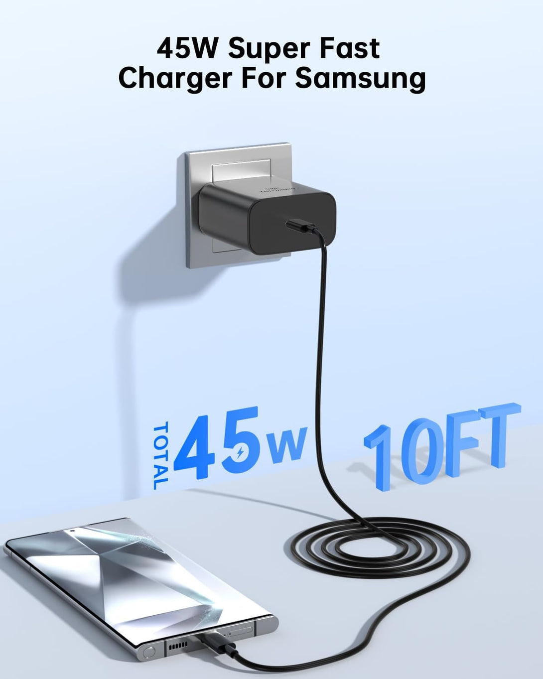 45W Super Fast Charger Type C with 10FT USB C Charger for Sam-Sung Galaxy S25 Ultra/Galaxy S24/S23 Ultra/S24/S24/S23/S22 Note S10/S9/S8, Galaxy Tab S10/S9/S8 Z Fold 5/Z Flip 5