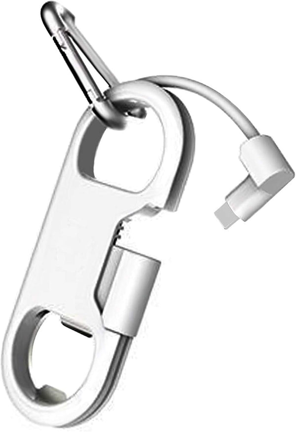 Iphone Charge Lightning Cable + Keychain + Bottle Opener + Aluminum Carabiner,Portable Multifunction Keychain Bottle Opener USB Charging Cord Short Cable for Iphone X/8/7/6S,Gift for Men Women(White)