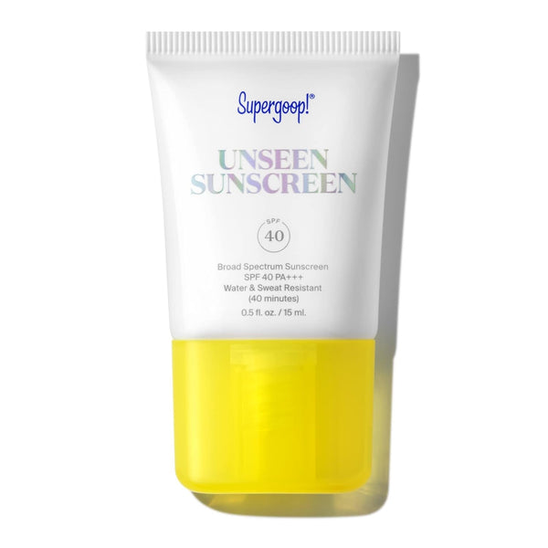 Supergoop! Unseen Sunscreen - SPF 40 - Invisible, Broad Spectrum Face Sunscreen + Makeup-Gripping Primer - Weightless, Scentless, Oil Free - for All Skin Types & Skin Tones - 0.5 Fl Oz