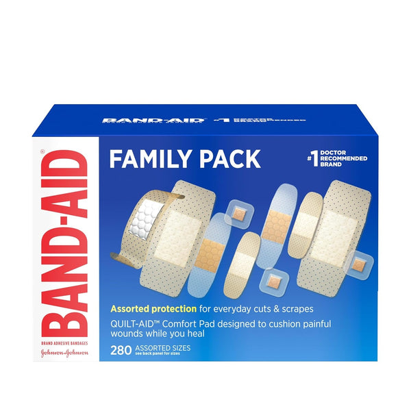 Band-Aid Brand Adhesive Bandages Family Variety Pack, Sheer & Clear Flexible Sterile Individually Wrapped Bandages for First Aid Wound Care for Minor Cuts & Scrapes, Assorted Sizes, 280 Ct