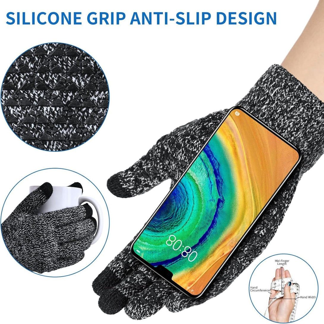 Winter Gloves for Men Women 2 Pairs - Upgraded Touchscreen Knit Gloves for Running Driving, Anti-Slip Thermal Gloves